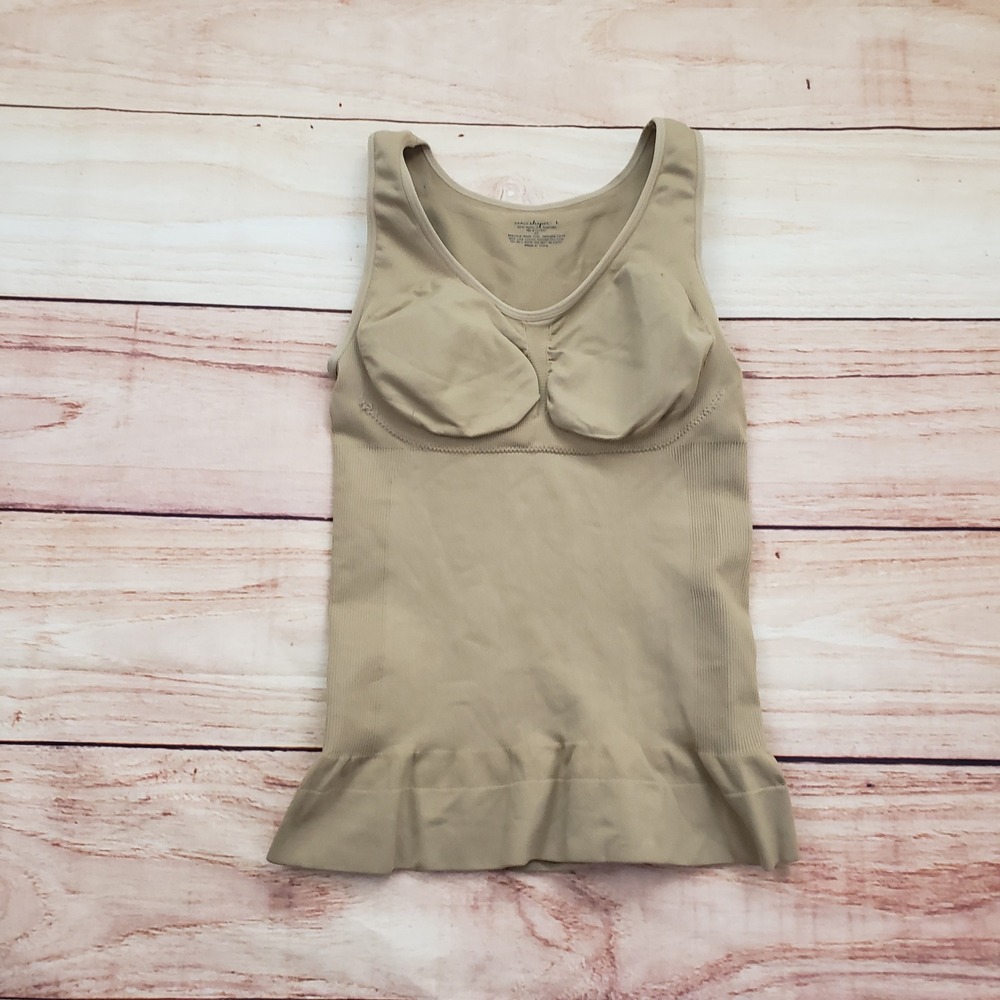Camishaper Tank Top Womens Large Shaping Beige Ruffle Hem‎ Sleeveless Ladies